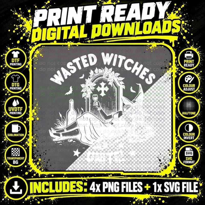 Wasted Witches Unite Black, Retro Vintage Png SVG Digital Bundle