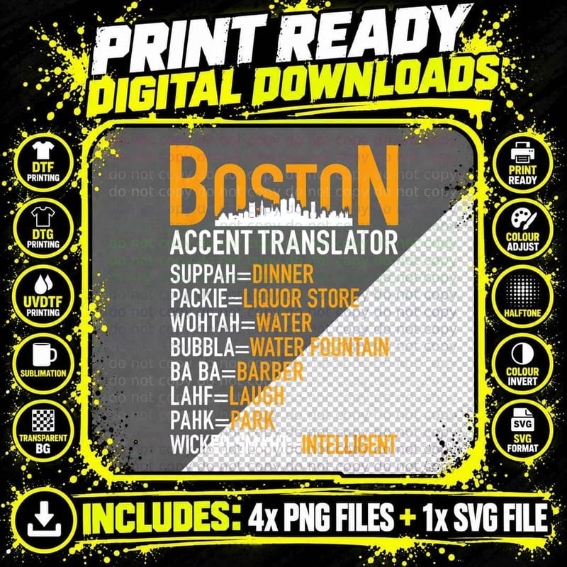 Wicked Smaht Funny Boston Accent Translator Bostonians Png SVG Digital Bundle