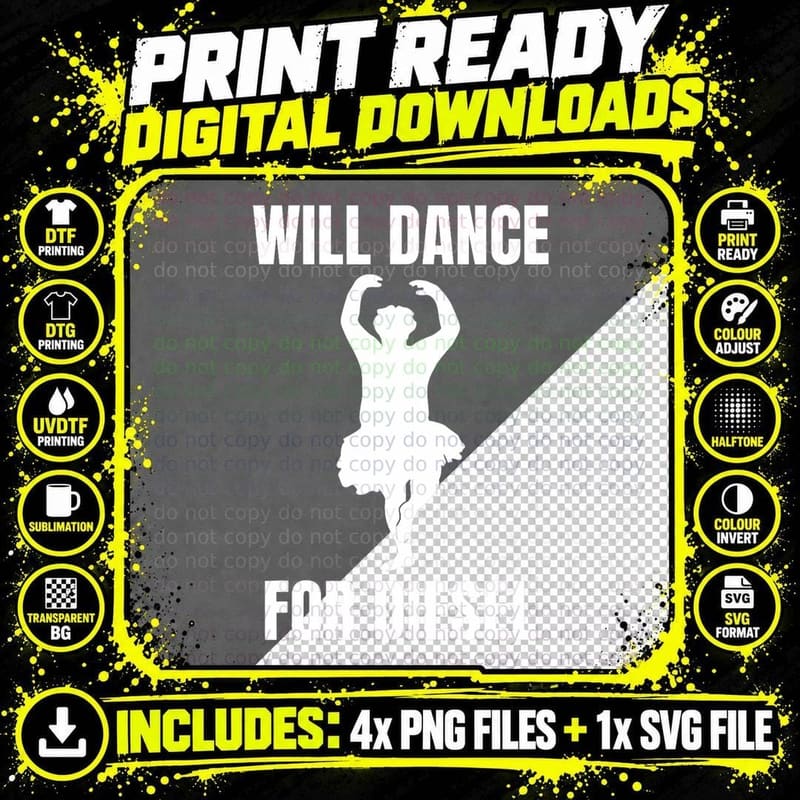 Will Dance for Diesel Funny Fat Guy Ballerina Inflation Png SVG Digital Bundle