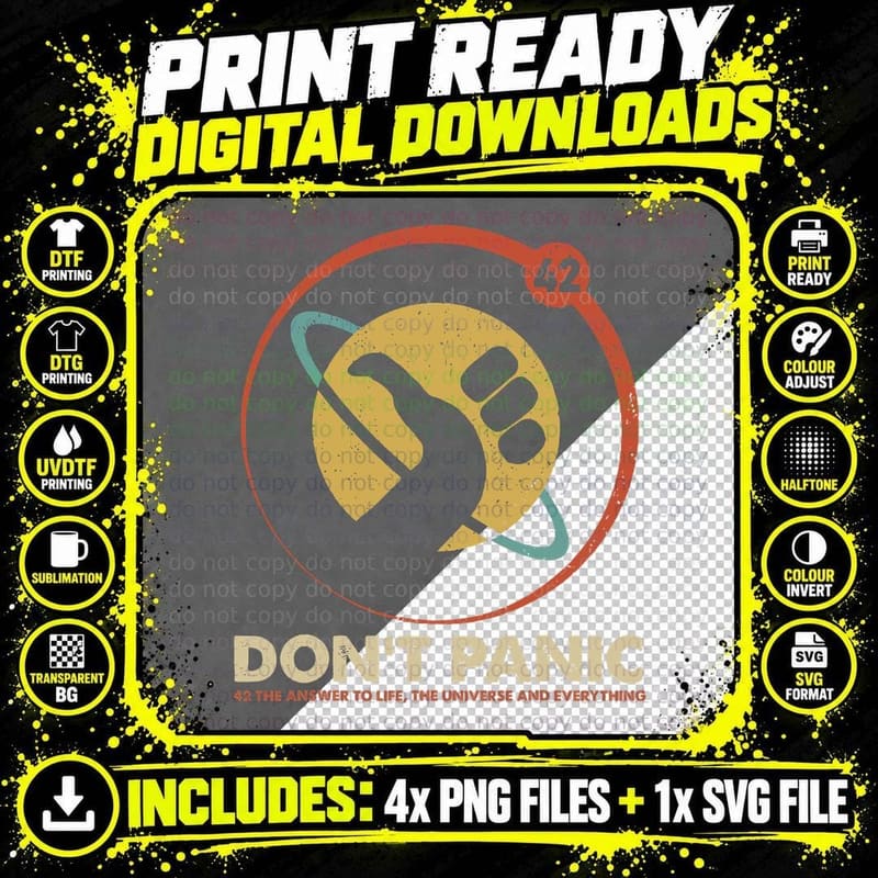 42 Answer to Life Universe Everything Don't Panic Funny Png SVG Digital Bundle