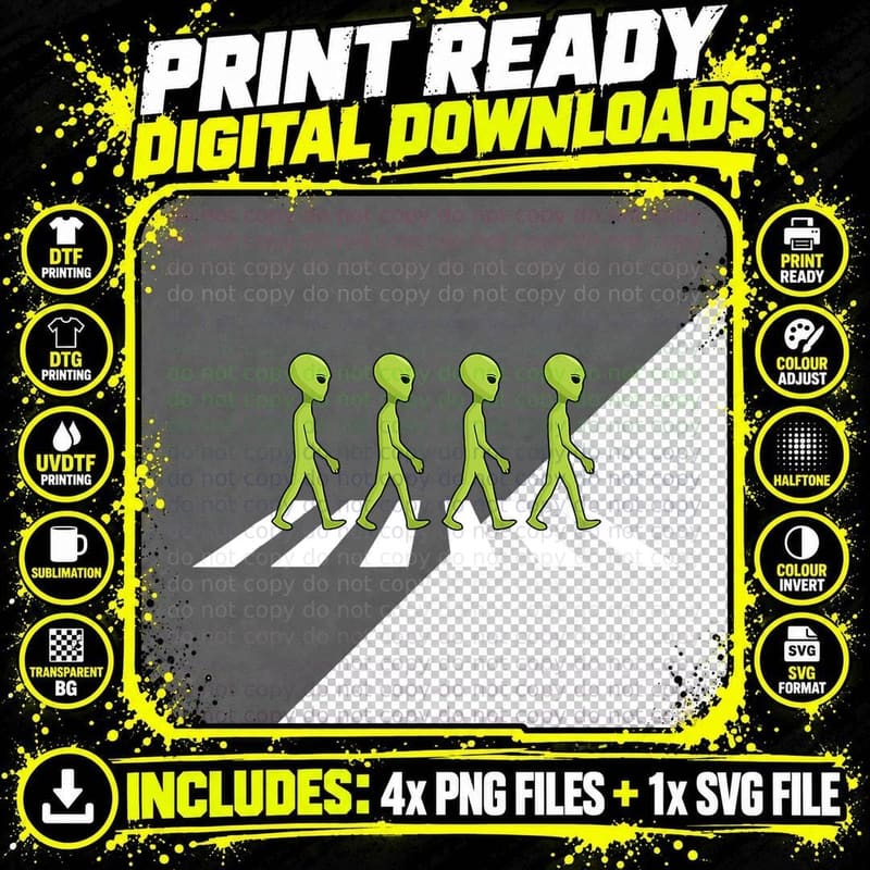 Aliens Crossing and Walking Across Road Funny Shirt Gift Png SVG Digital Bundle
