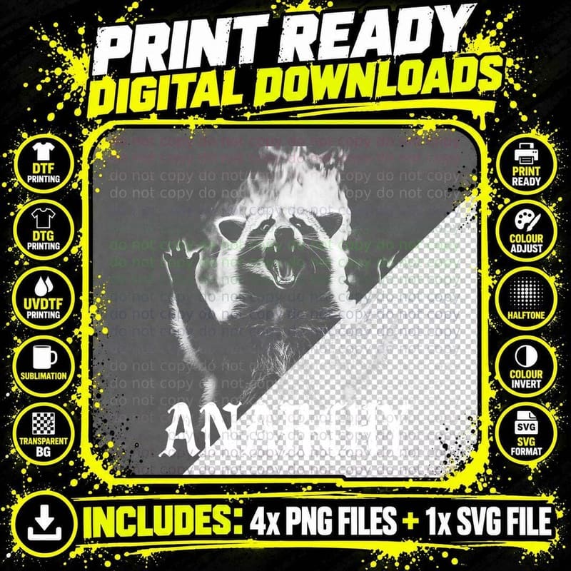 Anarchy Raccoon Funny Weird Oddly Specific Meme T-Shirt Png SVG Digital Bundle
