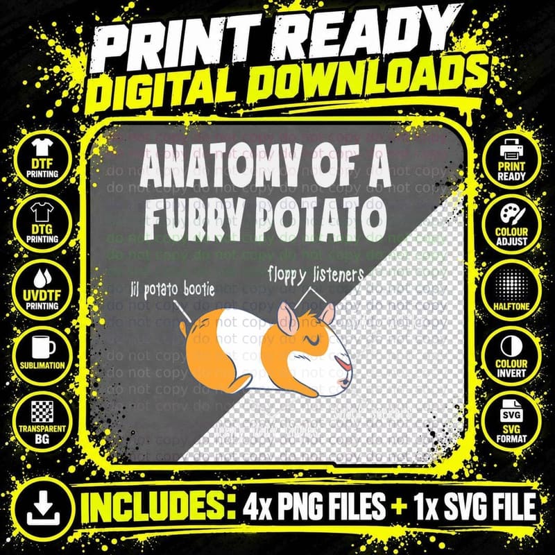 Anatomy of a Furry Potato Kid Size Funny Guinea Pig Png SVG Digital Bundle