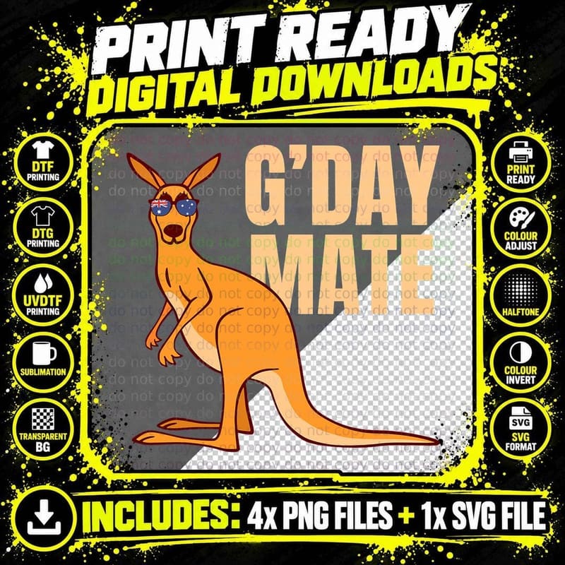 Australia G'day Mate Shirt Funny Kangaroo Australian Png SVG Digital Bundle
