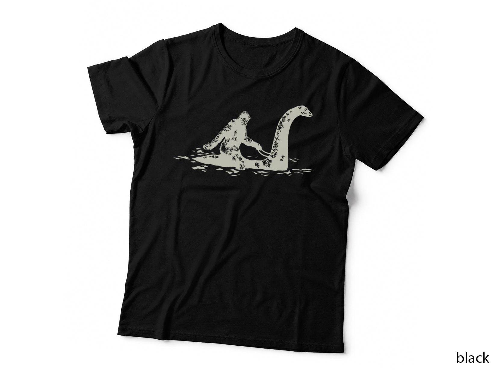 Bigfoot Sasquatch Riding the Loch Ness Monster Funny, Short Sleeve T-Shirt