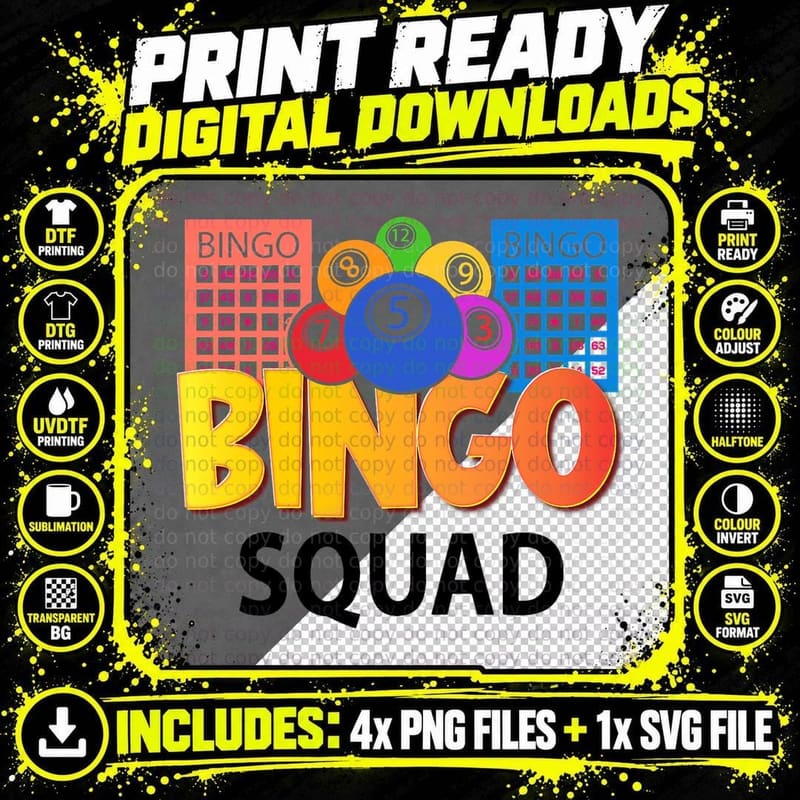 Bingo Squad Shirt Lucky Game Lottery Funny Kids Men Png SVG Digital Bundle