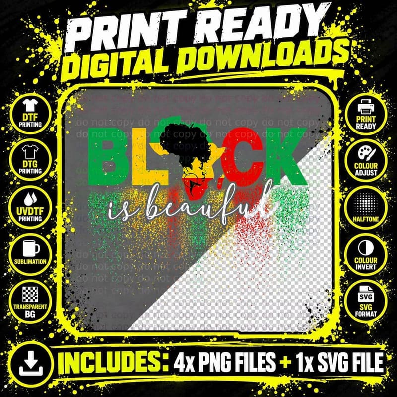 Black Is Beautiful Funny Africa Map Black History Month Png SVG Digital Bundle
