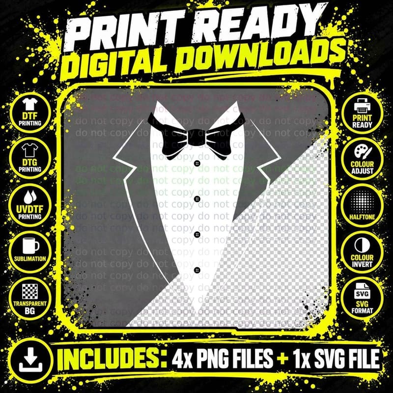 Black and White Tuxedo Bow Tie Funny Costume Novelty T Png SVG Digital Bundle