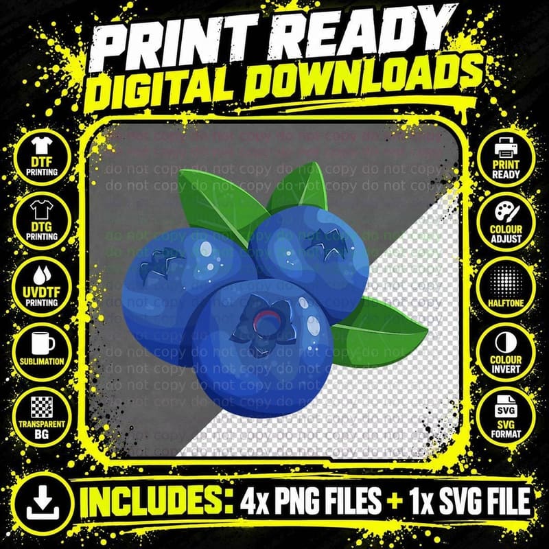 Blueberry Fruit Funny Berry Lover Eater Graphic T-Shirt Png SVG Digital Bundle