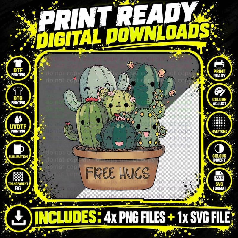 Cactus Funny Free Hugs Lover T-Shirt Png SVG Digital Bundle