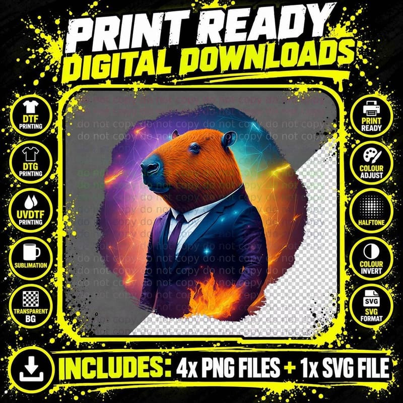 Capybara Suit Funny Weird Animals T-Shirt Png SVG Digital Bundle