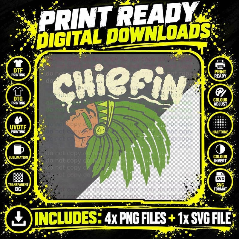Chiefin Weed Smoking Funny 420 Cannabis Pot THC Smoker Png SVG Digital Bundle