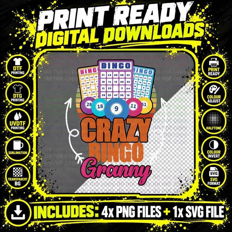 Crazy Bingo Funny Bingo Game for Granny Playing T-Shirt Png SVG Digital Bundle