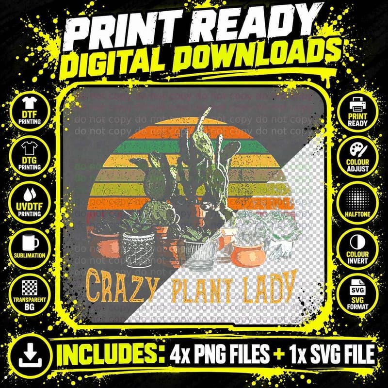 Crazy Plant Lady Funny Gardening T-Shirt Png SVG Digital Bundle