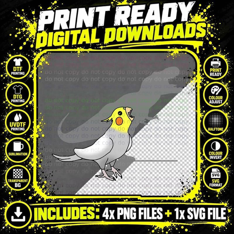 Cute Screaming Parrot Birb Memes Funny T-Rex Cockatiel Png SVG Digital Bundle