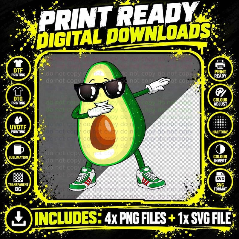 Dabbing Avocado Shirt Funny Vegan Food Lover Tee Kids Png SVG Digital Bundle