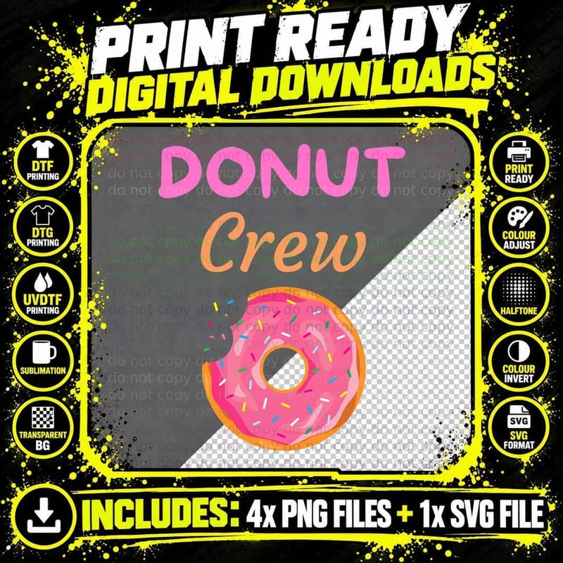 Donut Crew Funny Matching Party Doughnut Lover Donut Png SVG Digital Bundle