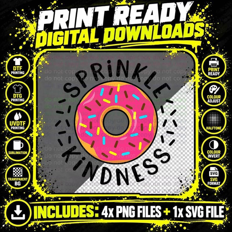 Donut Sprinkle Kindness Funny Girls Women Doughnut Lover Png SVG Digital Bundle