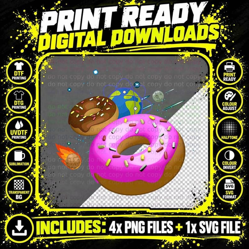 Donuts in Space Funny Food Apparel T-Shirt Png SVG Digital Bundle