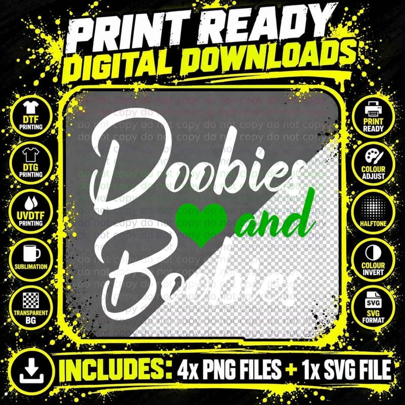 Doobies and Boobies Weed Funny 420 Stoner Pothead Men Png SVG Digital Bundle