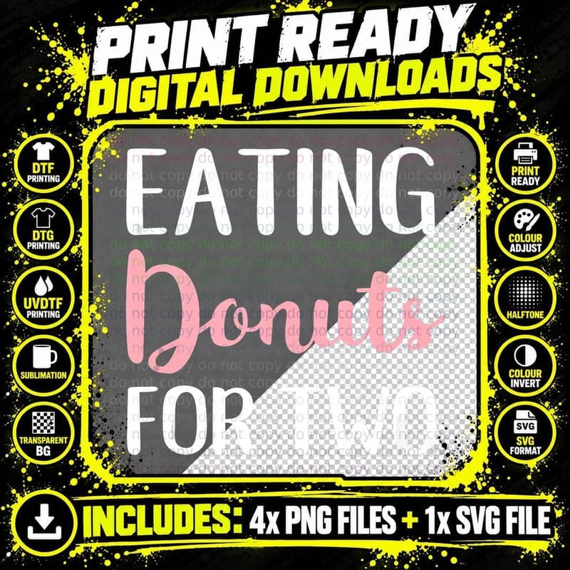 Eating Donuts for Two Funny Pregnancy Food T-Shirt Png SVG Digital Bundle