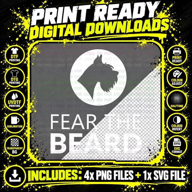 Fear the Beard Funny Schnauzer Lover T Shirt Gift Png SVG Digital Bundle
