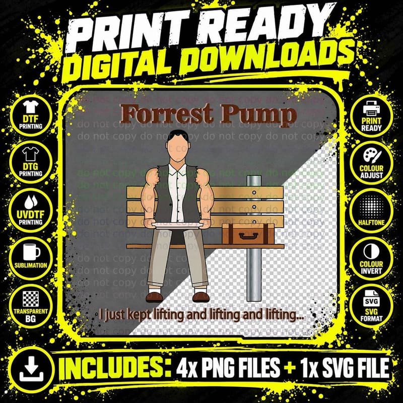 Forrest Pump Funny Powerlifting Weightlifting Png SVG Digital Bundle