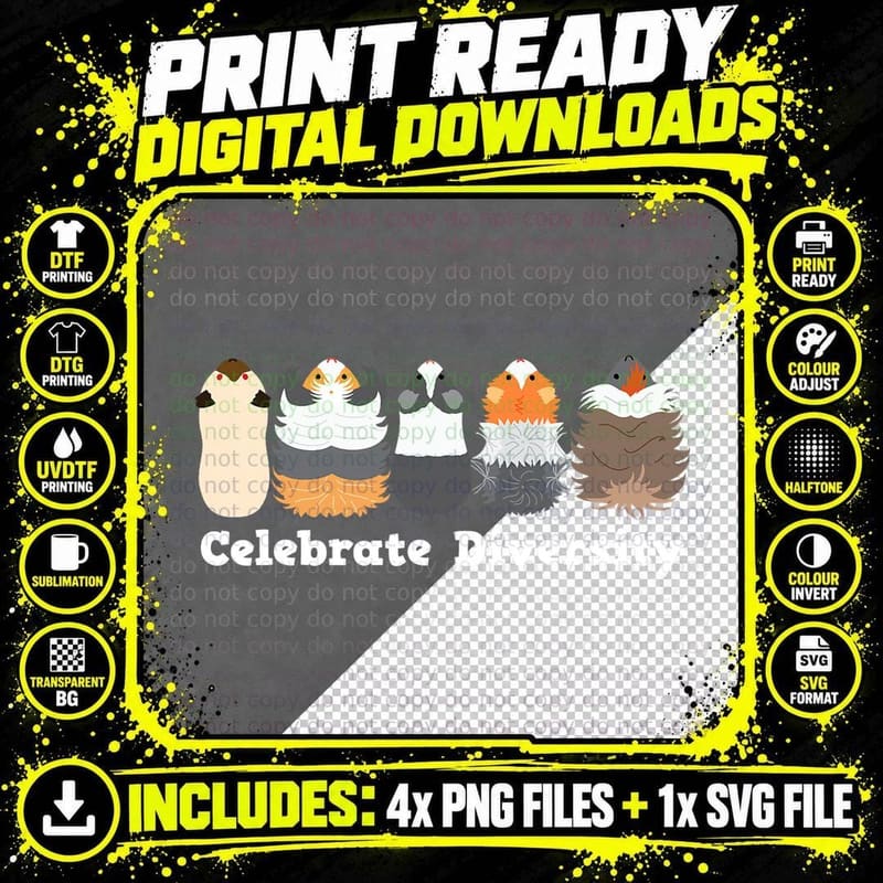 Funny 'Celebrate Diversity' Cute Shirt for Guinea Pig Png SVG Digital Bundle