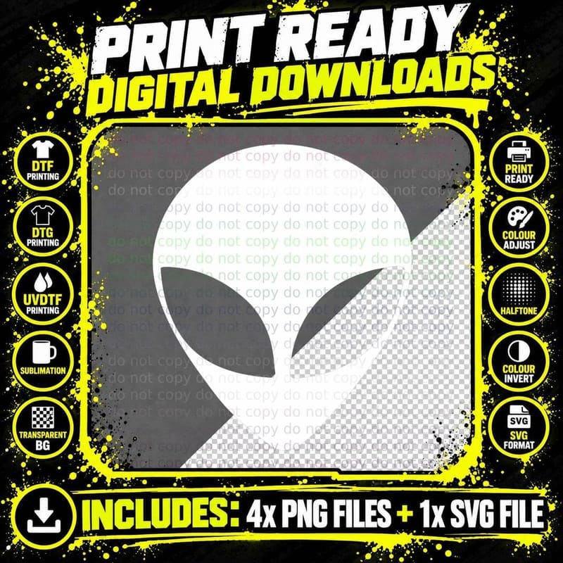 Funny Alien Face & Head Mars Martian T-Shirt Png SVG Digital Bundle