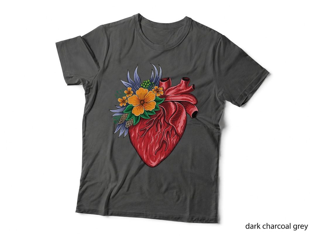 Funny Anatomical Heart and Flowers Human Heart Anatomy T-Shirt