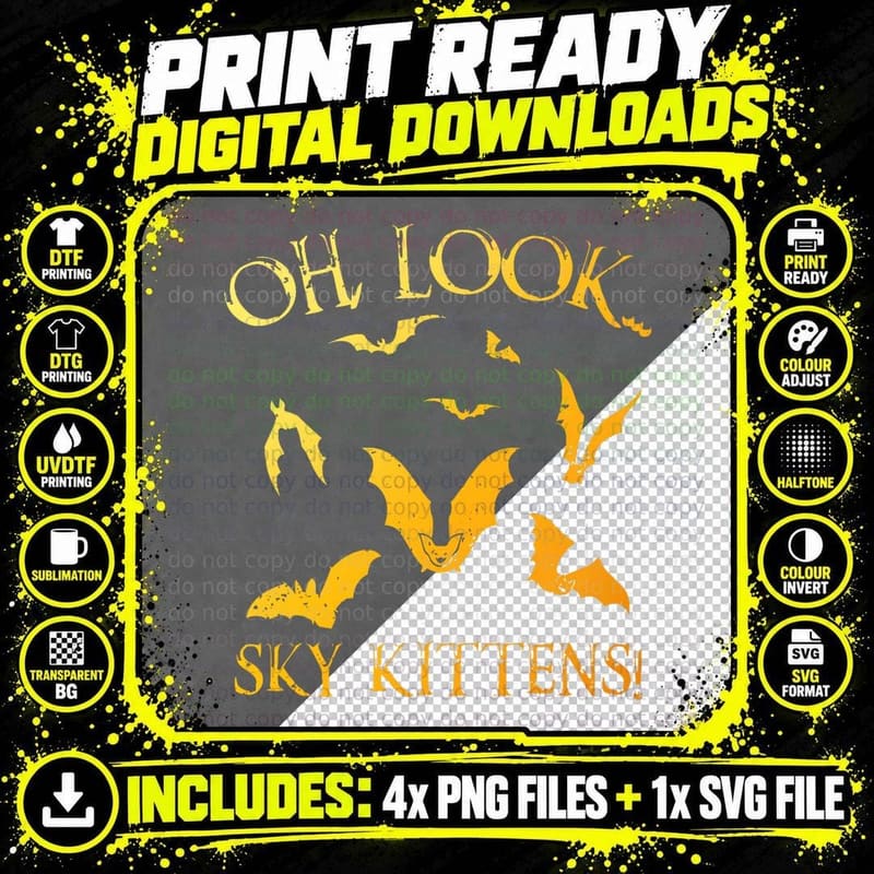 Funny Bat Art for Men Women Kids Sky Kitten Bat Lovers Png SVG Digital Bundle