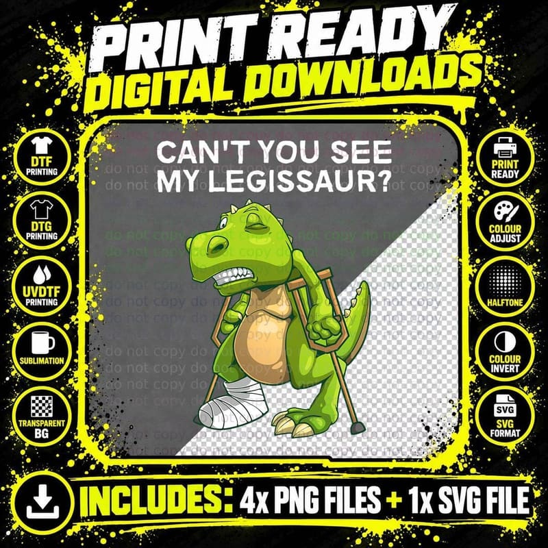 Funny Broken Leg Design for Kids Dino Lover Broke Ankle Png SVG Digital Bundle