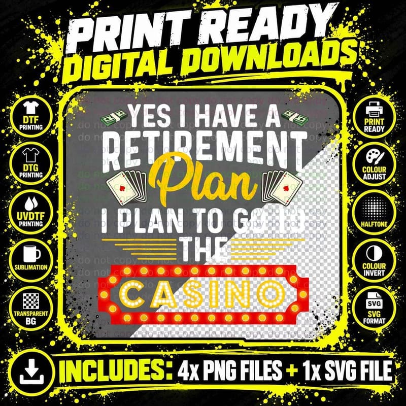 Funny Casino Gift for Men Women Cool Retiree Retirement Png SVG Digital Bundle