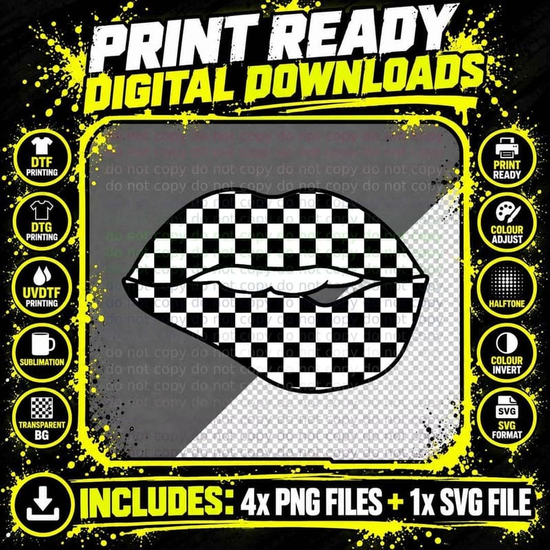 Funny Checkered Black White Lip Gift Cute Checkerboard Png SVG Digital Bundle