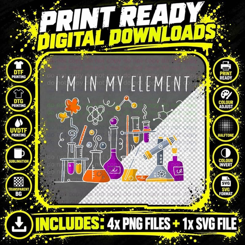 Funny Chemist Gifts I'm in My Element Chemistry Science Png SVG Digital Bundle