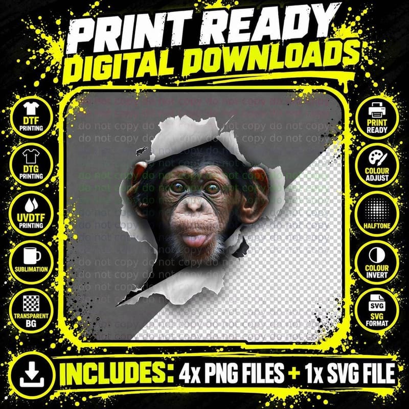 Funny Chimp Tshirt, Funny Monkey Tshirt Png SVG Digital Bundle