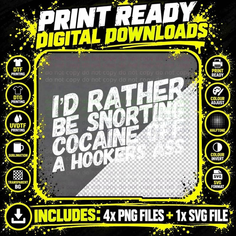 Funny Cocaine Hooker T-Shirt Png SVG Digital Bundle
