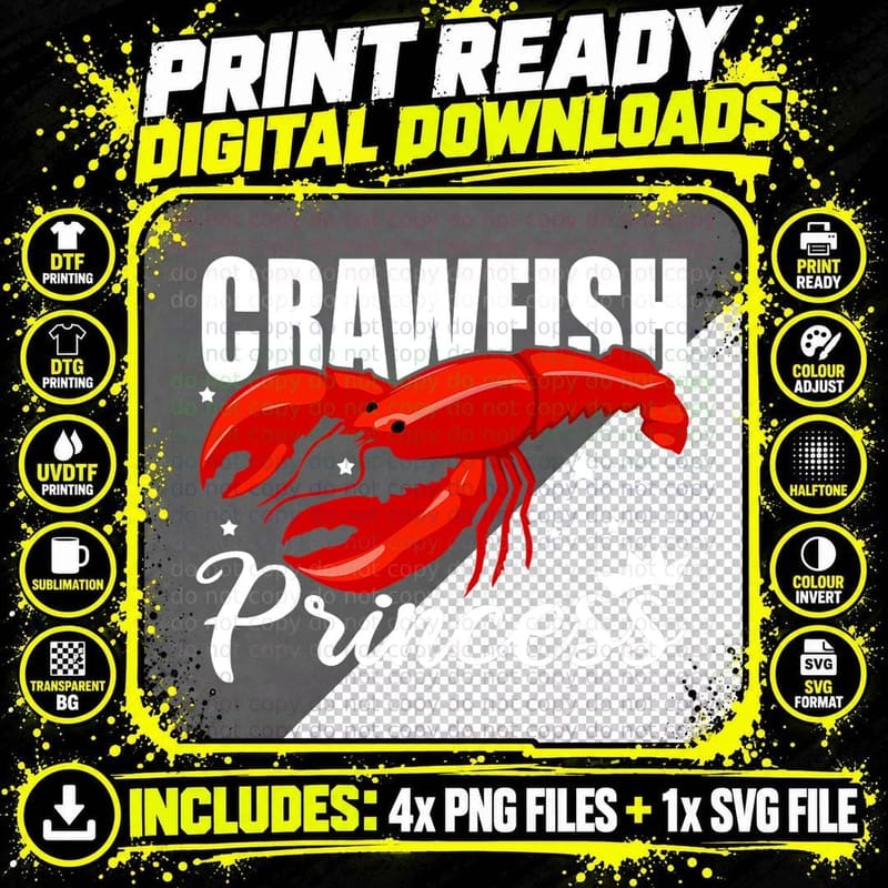 Funny Crawfish Gift for Women Cool Crawfish Princess Png SVG Digital Bundle