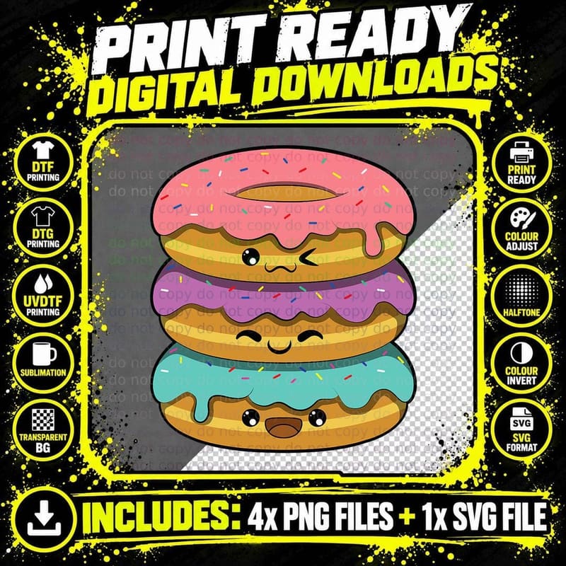 Funny Cute Donuts - Adorable - Sweet - Humour - Happy Png SVG Digital Bundle