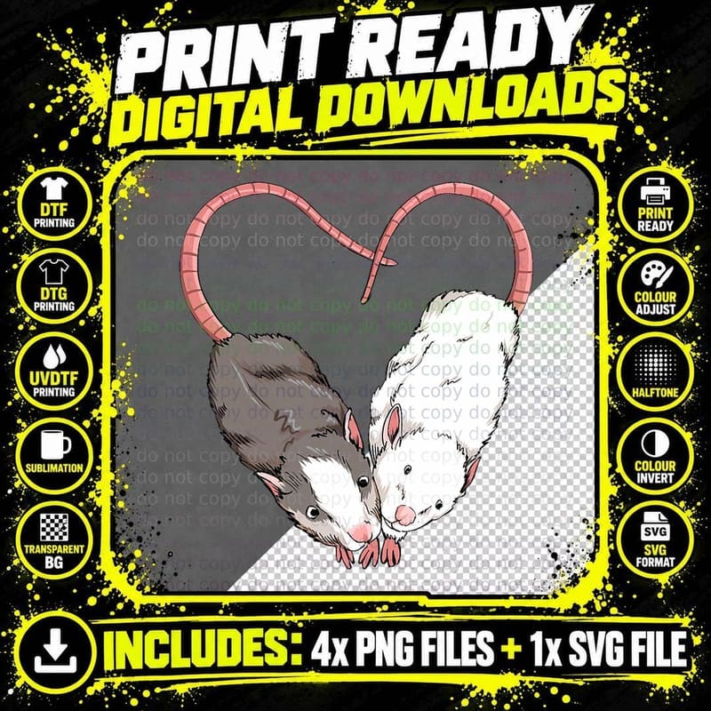 Funny Cute Small Rodent Pet Happy Heart Love Rat Lovers Png SVG Digital Bundle