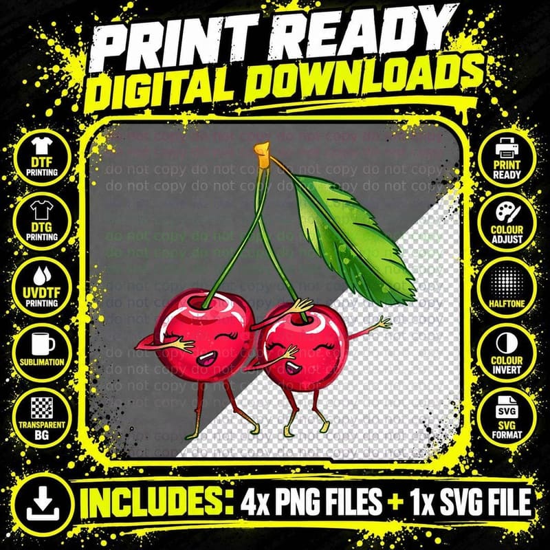 Funny Dabbing Cherries Fruit Cherry Lover Illustration Png SVG Digital Bundle