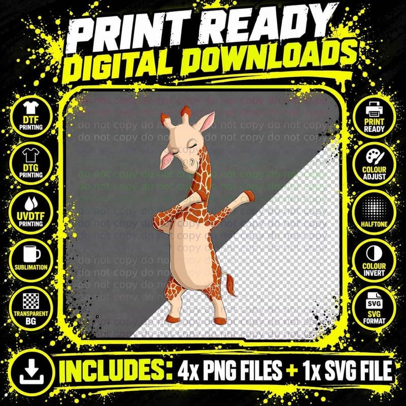 Funny Dabbing Giraffe Zookeeper Safari Animal Men Women Png SVG Digital Bundle
