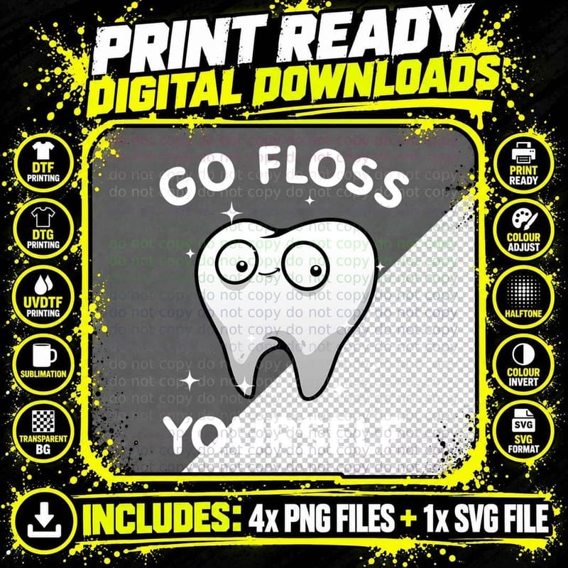 Funny Dental Floss Design for Men Women Teeth Png SVG Digital Bundle