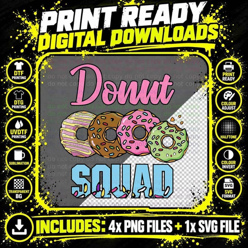 Funny Donut Squad, Doughnut for Men Women, Snack T-Shirt Png SVG Digital Bundle