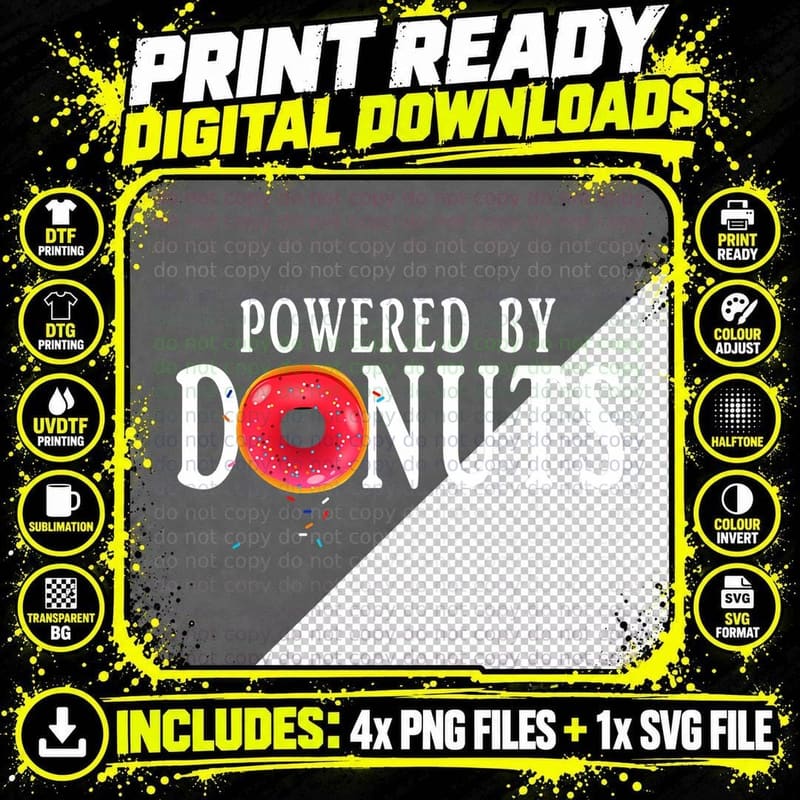 Funny Donuts Day Party Powered by Donuts Bakery Sweet Png SVG Digital Bundle