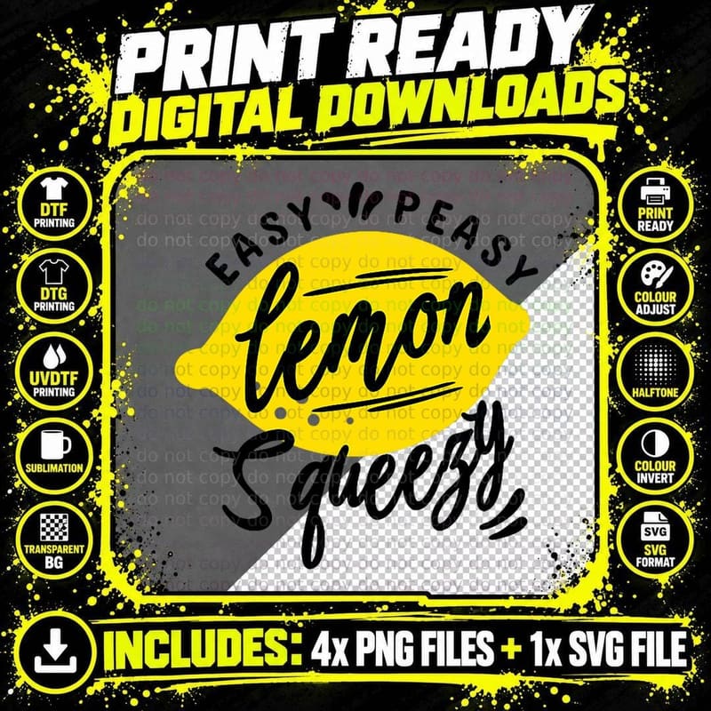 Funny Fruit Lover Easy Peasy Lemon Squeezy T-Shirt Png SVG Digital Bundle