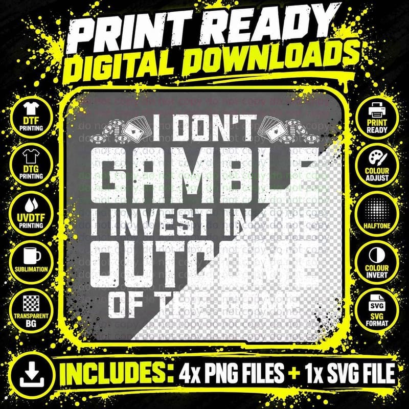 Funny Gambling Art for Men Women Gambler Poker Casino Png SVG Digital Bundle