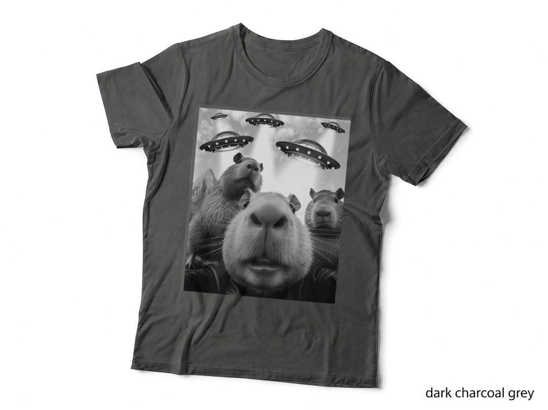 Funny Graphic Tee Capybara Selfie with Ufos Weird, Joke Gift T-Shirt