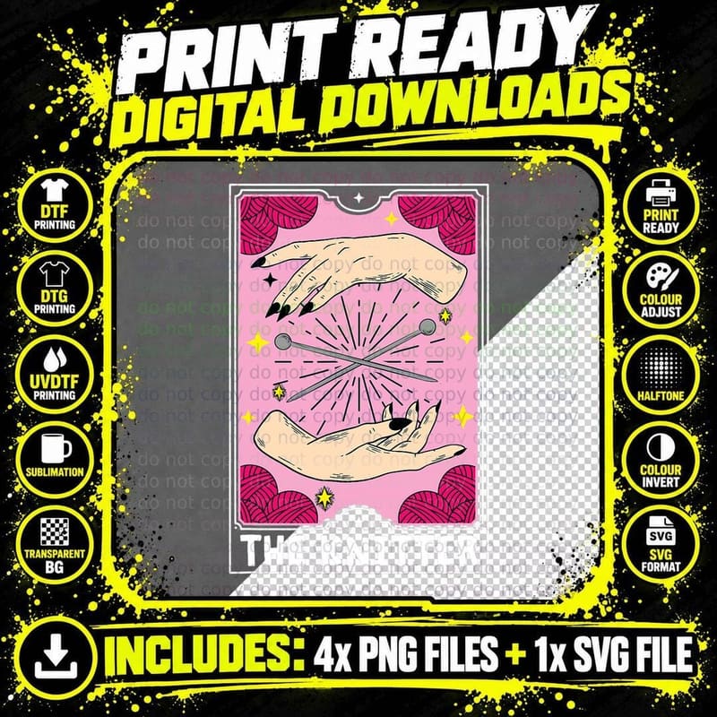 Funny Knitting Knitter Tarot Card T-Shirt Png SVG Digital Bundle