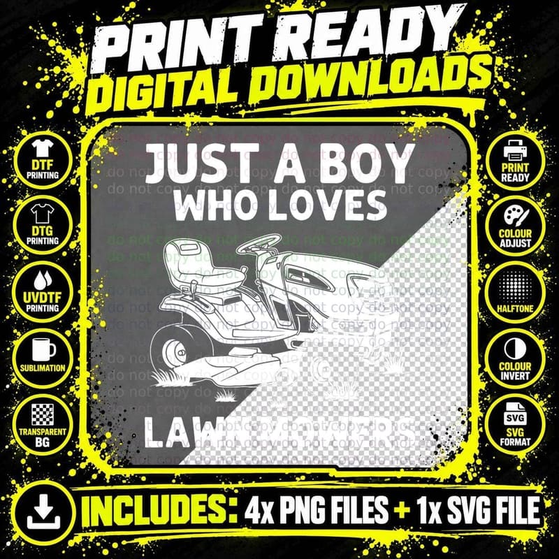 Funny Lawn Mowing Gift Boys Kids Lawn Mower Farm Png SVG Digital Bundle